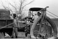 Hungary, Gomba, Felsőfarkasd, a Monori Állami Gazdaság üzemegysége, a borsóföldön végzik a vegyszeres gyomirtást., 1970, Péterffy István, tractor, agriculture, gas mask, number plate, sprayer, agricultural machine, Fortepan #142539