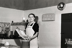 1936, Chuckyeager tumblr, portrait, fireplace, kitchen, pot, wall hangings, lady, petrol lamp, spice rack, posture, cooking, Fortepan #142851