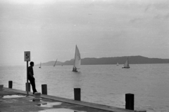 Magyarország, Balatonfüred, kikötő, a háttérben Tihany., 1963, Chuckyeager tumblr, kikötő, Fortepan #143047