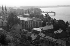 Magyarország, Esztergom, látkép a Bazilikából, háttérben a felrobbantott Mária Valéria híd., 1960, Chuckyeager tumblr, múzeum, Fortepan #143238