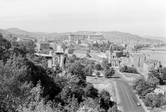 Magyarország, Budapest I., látkép a Gellérthegyről., 1958, Szent-tamási Mihály, szobor, Budapest, Szent Gellért-ábrázolás, Fortepan #14336