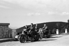 Hungary, Pilis Mountains, Esztergom, Pilisszentlélek (ekkor önálló, ma a város része), a 1111-es (akkor 112-es) út völgyhídja a település felett., 1957, Chuckyeager tumblr, motorcycle with sidecar, Fortepan #143483