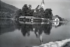 Austria, Maria Wörth, a község temploma (Pfarrkirche St. Primus und Felician) a Wörthi-tóról nézve., 1935, Sattler Katalin, Fortepan #146094