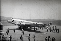 Magyarország, Budaörsi repülőtér, Budapest XI., a Lufthansa Junkers Ju 90 típusú, D-AIVI lajstromjelű, Preussen nevű utasszállító repülőgépe. A felvétel a Légiforgalmi Vállalatok Nemzetközi Szövetsége által rendezett bemutatón készült, 1938. július 2.-án., 1938, Sattler Katalin, horogkereszt, Junkers-márka, Budapest, Junkers Ju 90, Fortepan #146180