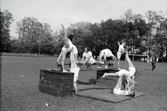 Magyarország,Szentendrei-sziget, Tahitótfalu, a Budapesten működő német birodalmi iskola sportrendezvénye a Pokol csárda melletti sportpályán., 1940, Sattler Katalin, mutatvány, Fortepan #146259