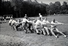 Magyarország,Szentendrei-sziget, Tahitótfalu, a Budapesten működő német birodalmi iskola sportrendezvénye a Pokol csárda melletti sportpályán., 1941, Sattler Katalin, kötélhúzás, Fortepan #146323