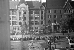 Magyarország, Budapest XI., Móricz Zsigmond körtér a Karinthy Frigyes (Verpeléti) út felől nézve., 1956, Klausz Ádám, forradalom, T-34 tank, Budapest, Fortepan #146983