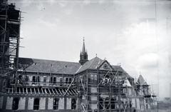 Hungary, Budapest XIV., Kassai tér, a Szentlélek-templom építése., 1936, Barbjerik Ferenc, scaffolding, Budapest, Fortepan #148216