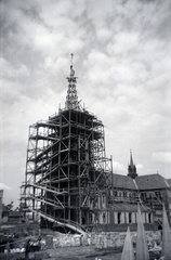 Hungary, Budapest XIV., Kassai tér, a Szentlélek-templom építése., 1936, Barbjerik Ferenc, scaffolding, Budapest, Fortepan #148217