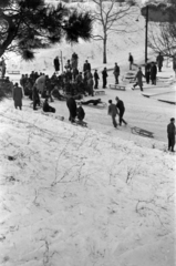 Magyarország, Tabán, Budapest I., szánkózók a Kereszt lépcső - Kereszt utca - Naphegy utca találkozásánál., 1956, Barbjerik Ferenc, tél, hó, szánkó, Budapest, Fortepan #148430