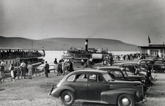 Magyarország,Dunakanyar, Visegrád, hajóállomás., 1937, Szöllősy Kálmán, Opel-márka, gőzhajó, automobil, hajóállomás, Opel Kapitän, Fortepan #149521