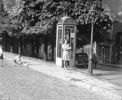 Magyarország, Víziváros, Budapest I., Toldy Ferenc utca - Donáti utca elágazása., 1943, Saly Noémi, telefonfülke, Budapest, rendszám, Fortepan #14978