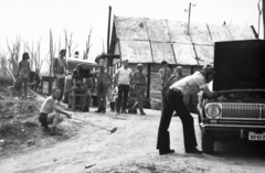 Hungary, a felvétel Az öreg című film forgatásakor készült, Tatabánya környékén., 1976, Révész György, filming, microphone, number plate, Fortepan #150182