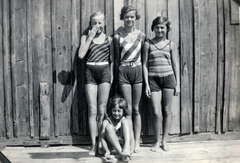 Hungary, Győr, 1931, Varga Csaba dr., bathing suit, girl, striped dress, Fortepan #150586