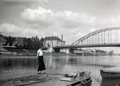 Magyarország, Győr, Mosoni-Duna a Kossuth hídnál, szemben a túlparton Révfalu., 1936, Varga Csaba dr., híd, Beke József-terv, Fortepan #150622