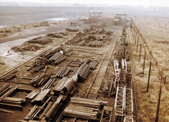 Hungary, Budapest XI., a Ganz-MÁVAG lágymányosi telepe, az Erzsébet híd acélszerkezetének összeszerelése., 1962, Bujdosó Géza, bridge building, Budapest, Fortepan #151477