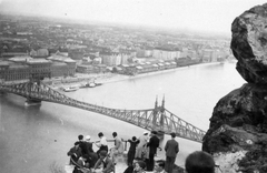 Magyarország, Budapest, Szabadság (Ferenc József) híd a Gellérthegyről, látkép Pest felé nézve., 1938, Saly Noémi, híd, Duna, Duna-híd, Feketeházy János-terv, Fortepan #15188