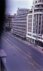 Románia, Bukarest, a Bulevardul General Gheorghe Magheru a Hotel Lido-ból nézve., 1955, Kocsis András, színes, utcakép, építkezés, szálloda, Fortepan #152878