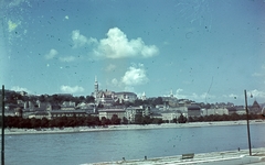 Magyarország, Budapest V., a budai Duna-part, a Halászbástya és a Mátyás-templom a pesti alsó rakpartról nézve., 1941, Miklós Lajos, színes, folyó, Duna, Budapest, Fortepan #153307