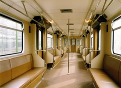 Magyarország, Budapest X., a Metró Kőér utcai járműtelepe. A BKV részére gyártott Ganz–Hunslet G2 metrószerelvény utastere., 1987, Surányi Sándor - György József, Ganz-márka, metró, Budapest, Ganz-Hunslet G2, Fortepan #154537