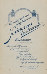 Románia,Erdély, Kolozsvár, Mátyás király tér 32., Joánovics testvérek, fényképészek., 1900, Török Gyöngyvér, műterem, fényképész, hátlap, Fortepan #155298