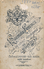 Magyarország, Budapest V., Sebestyén tér 4., Kozmata Ferenc fényképész. A felvétel 1887 előtt készült., 1900, Török Gyöngyvér, műterem, fényképész, hátlap, Budapest, Fortepan #155632