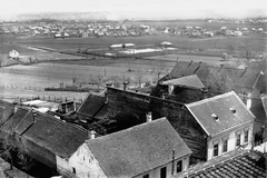 Magyarország, Dombóvár, látkép a Zrínyi Ilona Általános Iskola tűztornyából, előtérben a Kossuth Lajos utca házai., 1936, Erky-Nagy Tibor, látkép, Fortepan #15566