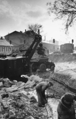 Hungary, Budapest I., a Déli pályaudvar átépítése. Az egykori mozdonyfordító bontása., 1962, Racsmány Dömötör, construction, rail, train station, excavator, tipper, Budapest, Fortepan #156040