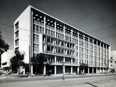 Hungary, Budapest VI., Dózsa György út 84., a MÉMOSZ (Magyarországi Építőipari Munkások Országos Szövetsége) székháza., 1952, Preisich család, Budapest, public building, modern architecture, Gábor Preisich-design, Fortepan #158072