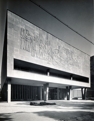 Hungary, Budapest VI., Dózsa György út 84., a MÉMOSZ (Magyarországi Építőipari Munkások Országos Szövetsége) székháza., 1952, Preisich család, Budapest, public building, modern architecture, socialist realism, relief, Gábor Preisich-design, Fortepan #158074