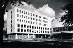 Hungary, Budapest VI., Dózsa György út 84., a MÉMOSZ (Magyarországi Építőipari Munkások Országos Szövetsége) székháza., 1952, Preisich család, Budapest, public building, modern architecture, Gábor Preisich-design, Fortepan #158077