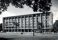 Hungary, Budapest VI., Dózsa György út 84., a MÉMOSZ (Magyarországi Építőipari Munkások Országos Szövetsége) székháza., 1952, Preisich család, Budapest, public building, modern architecture, Gábor Preisich-design, Fortepan #158086