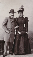 1908, Latin, double portrait, couple, bowler hat, Fortepan #158130