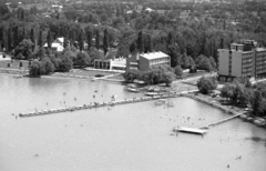 Magyarország, Balatonszéplak,Siófok, A hosszú napozó stég a Dunai vasmű üdülőjéhez tartozott., 1974, Urbán Tamás, légi felvétel, Fortepan #15844