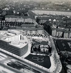 Németország, Berlin, kilátás a Funkturm-ból, előtérben a Masurenallee 8-14., Haus des Rundfunks, jobbra felfelé a Soorstrasse., 1931, Preisich család, látkép, madártávlat, Fortepan #158506