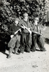 1952, Ungvári György, helmet, toy gun, Fortepan #159133