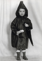 1924, Lugosi Szilvia, girl, raincoat, umbrella, high-top shoes, studio, Fortepan #159575