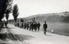 Magyarország,Balaton, Tihany, a partfalat bontásában résztvevők, az Önkéntes Munkaszolgálat Előd vezér munkatáborának diákjai., 1938, Hegedűs Anikó, Fortepan #159813