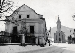 Szlovákia, Királylehota, balra Lehotszky János kúriája, jobbra az evangélikus templom., 1940, Lehoczky Feodóra, Fortepan #159937