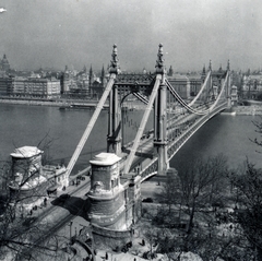 Magyarország, Budapest I.,Budapest V., Erzsébet híd a Gellérthegyről nézve., 1938, Boda Balázs, híd, Budapest, Duna, hídfő, Fortepan #160473