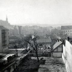 Magyarország, Budapest I.,Budapest II., kilátás a Fő utca 49. számú házból a Gyorskocsi utca felé, balra a Csalogány utca, az előtérben a Csalogány utca 3/a-3/d telek., 1939, Boda Balázs, madártávlat, Budapest, Fortepan #160525