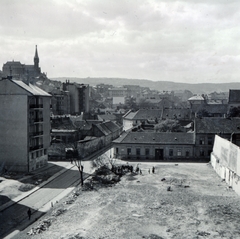 Magyarország, Budapest I.,Budapest II., kilátás a Fő utca 49. számú házból a Gyorskocsi utca felé, balra a Csalogány utca, az előtérben a Csalogány utca 3/a-3/d telek., 1939, Boda Balázs, foghíj telek, Budapest, madártávlat, Fortepan #160532