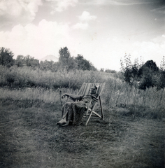 Magyarország,Balaton, Paloznak, Venyige utca, kúria és vincellérház, később Boda-Ponori Thewrewk nyaraló., 1939, Boda Balázs, pihenés, nyugágy, Fortepan #160622