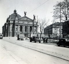 Ukrajna, Lviv, Szvobodi sugárút (Adolf Hitler Platz), Operaház., 1942, Kiss Endre, Fortepan #161956