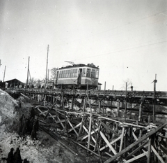 Ukrajna, Kijev, ideiglenes felüljáró építkezése a mai Pecserszk híd helyén, a mai bulvar Druzsbi Narogyiv felett., 1942, Kiss Endre, Fortepan #162055