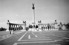 Hungary, Budapest XIV., Hősök tere., 1958, Kotnyek Antal, square, horse sculpture, Budapest, sculptural group, Árpád-portrayal, Archangel Gabriel-portrayal, Fortepan #16209