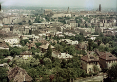 Magyarország, Budapest XII.,Budapest I., Kissvábhegy (Martinovics-hegy), kilátás a budai Vár felé., 1955, Kotnyek Antal, színes, háztető, Budapest, Fortepan #16239