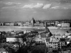 Magyarország, budai Vár, Budapest I.,Budapest V., kilátás a Halászbástyáról a Duna és a Parlament felé., 1961, Gara Andor, Budapest, Fortepan #162578