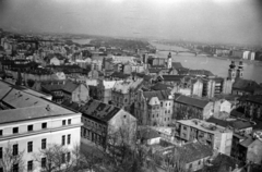 Magyarország, budai Vár, Budapest I., kilátás a Halászbástyáról a Víziváros és a Margit-sziget felé., 1955, Gara Andor, Budapest, látkép, háztető, folyó, híd, Fortepan #162702