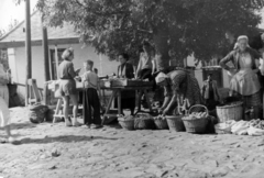 Magyarország, Mátraszentimre, piac a Deák Ferenc utca és Szabadság utca sarkán., 1951, Fortepan/Album043, kofa, piac, terméskő, kosár, termény, Fortepan #163313